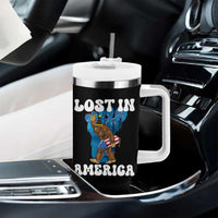 Funny 4th Of July Bigfoot Lost In America Tumbler With Handle Patriotic Sasquatch Rocket Footprint Fireworks - Wonder Print Shop