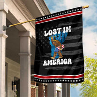 Funny 4th Of July Bigfoot Lost In America Garden Flag Patriotic Sasquatch Rocket Footprint Fireworks