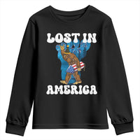 Funny 4th Of July Bigfoot Lost In America Youth Sweatshirt Patriotic Sasquatch Rocket Footprint Fireworks - Wonder Print Shop