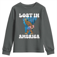 Funny 4th Of July Bigfoot Lost In America Youth Sweatshirt Patriotic Sasquatch Rocket Footprint Fireworks - Wonder Print Shop