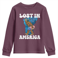 Funny 4th Of July Bigfoot Lost In America Youth Sweatshirt Patriotic Sasquatch Rocket Footprint Fireworks - Wonder Print Shop