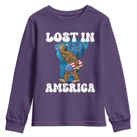 Funny 4th Of July Bigfoot Lost In America Youth Sweatshirt Patriotic Sasquatch Rocket Footprint Fireworks - Wonder Print Shop