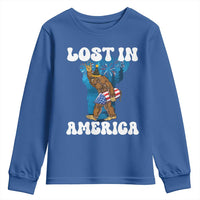 Funny 4th Of July Bigfoot Lost In America Youth Sweatshirt Patriotic Sasquatch Rocket Footprint Fireworks - Wonder Print Shop