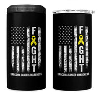Fight Sarcoma Cancer Awareness 4 in 1 Can Cooler Tumbler Yellow Ribbon Vintage American Flag