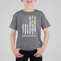 Fight Sarcoma Cancer Awareness T Shirt For Kid Yellow Ribbon Vintage American Flag