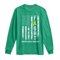 Fight Sarcoma Cancer Awareness Long Sleeve Shirt Yellow Ribbon Vintage American Flag