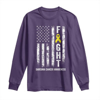 Fight Sarcoma Cancer Awareness Long Sleeve Shirt Yellow Ribbon Vintage American Flag