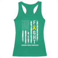 Fight Sarcoma Cancer Awareness Racerback Tank Top Yellow Ribbon Vintage American Flag