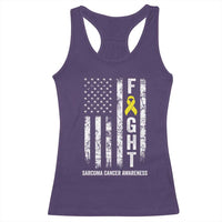Fight Sarcoma Cancer Awareness Racerback Tank Top Yellow Ribbon Vintage American Flag