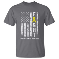 Fight Sarcoma Cancer Awareness T Shirt Yellow Ribbon Vintage American Flag