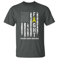 Fight Sarcoma Cancer Awareness T Shirt Yellow Ribbon Vintage American Flag