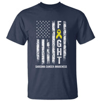 Fight Sarcoma Cancer Awareness T Shirt Yellow Ribbon Vintage American Flag