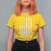 Fight Sarcoma Cancer Awareness T Shirt For Women Yellow Ribbon Vintage American Flag