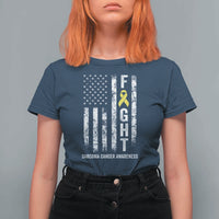 Fight Sarcoma Cancer Awareness T Shirt For Women Yellow Ribbon Vintage American Flag