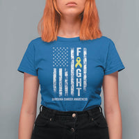 Fight Sarcoma Cancer Awareness T Shirt For Women Yellow Ribbon Vintage American Flag