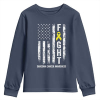 Fight Sarcoma Cancer Awareness Youth Sweatshirt Yellow Ribbon Vintage American Flag