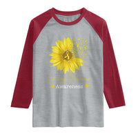 Ewings Sarcoma Awareness Raglan Shirt Yellow Flower Petal Ribbons Sunflower