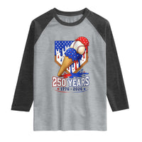 250 Years Baseball Ice Cream Drip 4th of July USA Flag Raglan Shirt