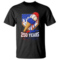 250 Years Baseball Ice Cream Drip 4th of July USA Flag T Shirt