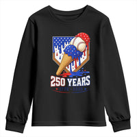 250 Years Baseball Ice Cream Drip 4th of July USA Flag Youth Sweatshirt