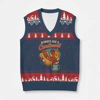 Always Use A Condiment Cover Your Wiener Funny Hot Dog V-Neck Knit Sweater Vest