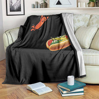 Funny Chicago Style Hot Dog Sausage Jumping Into Bun BBQ Throw Blanket