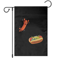 Funny Chicago Style Hot Dog Sausage Jumping Into Bun BBQ Garden Flag