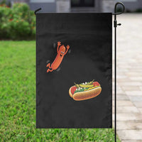 Funny Chicago Style Hot Dog Sausage Jumping Into Bun BBQ Garden Flag