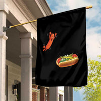 Funny Chicago Style Hot Dog Sausage Jumping Into Bun BBQ Garden Flag