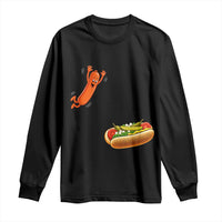 Funny Chicago Style Hot Dog Sausage Jumping Into Bun BBQ Long Sleeve Shirt