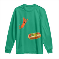 Funny Chicago Style Hot Dog Sausage Jumping Into Bun BBQ Long Sleeve Shirt