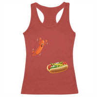 Funny Chicago Style Hot Dog Sausage Jumping Into Bun BBQ Racerback Tank Top
