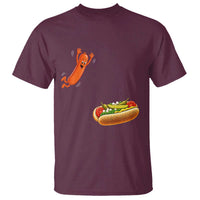 Funny Chicago Style Hot Dog Sausage Jumping Into Bun BBQ T Shirt
