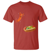 Funny Chicago Style Hot Dog Sausage Jumping Into Bun BBQ T Shirt