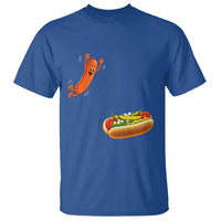 Funny Chicago Style Hot Dog Sausage Jumping Into Bun BBQ T Shirt