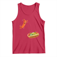 Funny Chicago Style Hot Dog Sausage Jumping Into Bun BBQ Tank Top