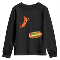 Funny Chicago Style Hot Dog Sausage Jumping Into Bun BBQ Youth Sweatshirt