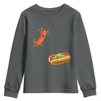 Funny Chicago Style Hot Dog Sausage Jumping Into Bun BBQ Youth Sweatshirt