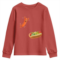 Funny Chicago Style Hot Dog Sausage Jumping Into Bun BBQ Youth Sweatshirt