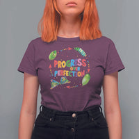 Progress Over Perfection T Shirt For Women Caterpillar Back To School - Wonder Print Shop