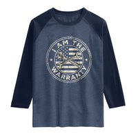 I Am The Warranty Funny Mechanic Raglan Shirt Race Car Parts Repair Guy Vintage American Flag