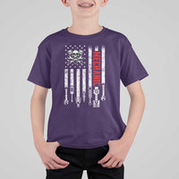 Mechanic American Flag Vintage Skull Auto Repair Handyman T Shirt For Kid