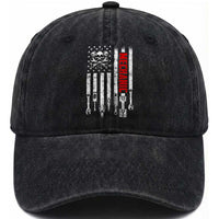 Mechanic American Flag Vintage Skull Auto Repair Handyman Washed Cotton Baseball Cap