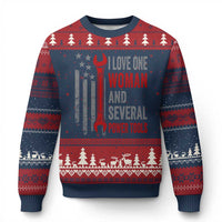 I Love One Woman And Several Power Tools Ugly Christmas Sweater Funny Mechanic Handyman Carpenter