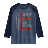 I Love One Woman And Several Power Tools Raglan Shirt Funny Mechanic Handyman Carpenter