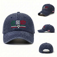 Y Si Sí Mexico Football Washed Cotton Baseball Cap Vintage Mexican Flag Soccer Lover