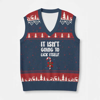 Funny Xmas It Isn't Going To Lick Itself V-Neck Knit Sweater Vest Xmas Adult Humor Couple Matching - Wonder Print Shop