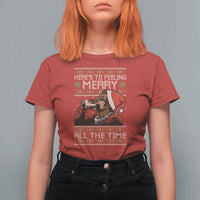 Here To Feeling Merry All The Time Christmas T Shirt For Women Funny Xmas Comedy Movie - Wonder Print Shop