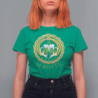 Funny Irish Beer Drinking St Patrick's Day Slainte T Shirt For Women Claddagh Ring Celtic Shamrock