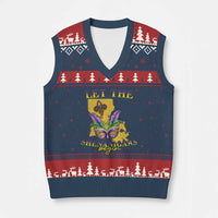 Funny Mardi Gras Let The Shenanigans Begin V-Neck Knit Sweater Vest Louisiana Map